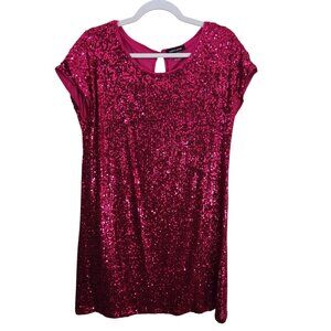 Cable & Gauge Red Sequined Cap Sleeve Sheath Dress Party Formal Holiday Size L